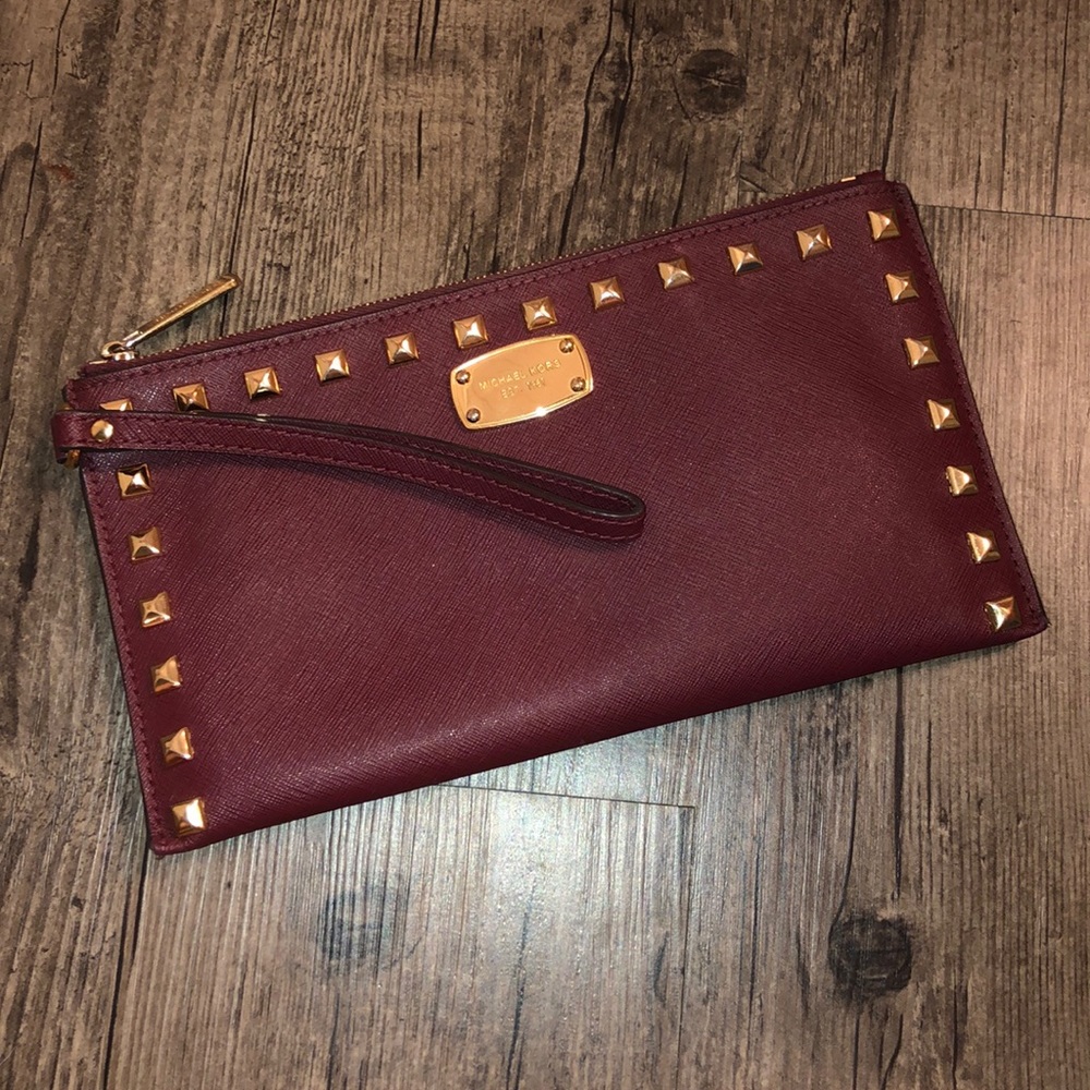 Michael Kors Saffiano Studded Leather Zip Wristlet